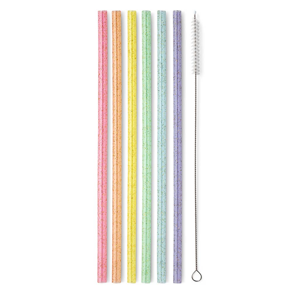 Rainbow Glitter Reusable Straw Set