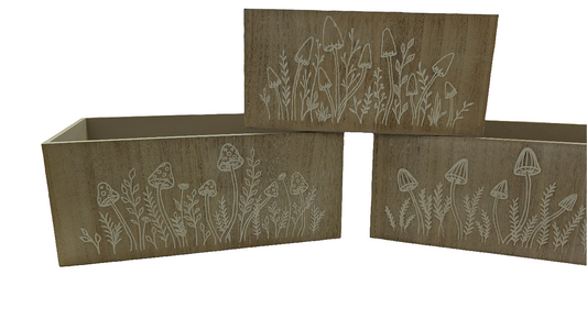 Nesting Wood Engraved Mushroom Design Boxes