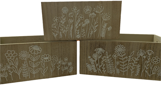 Nesting Wood Engraved Flower Design Boxes