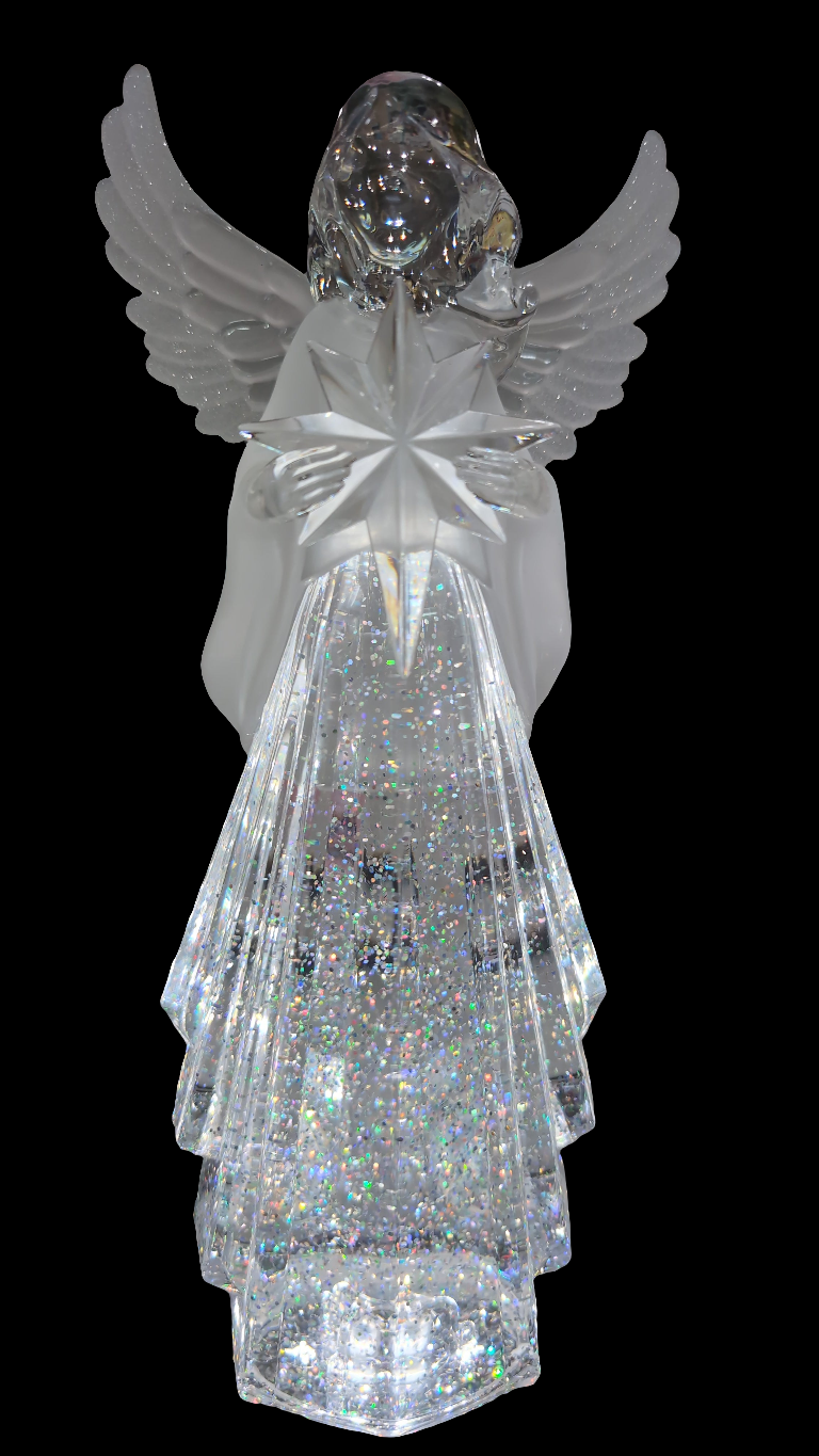 13"H Lighted Spinning Water Globe Angel w/timer