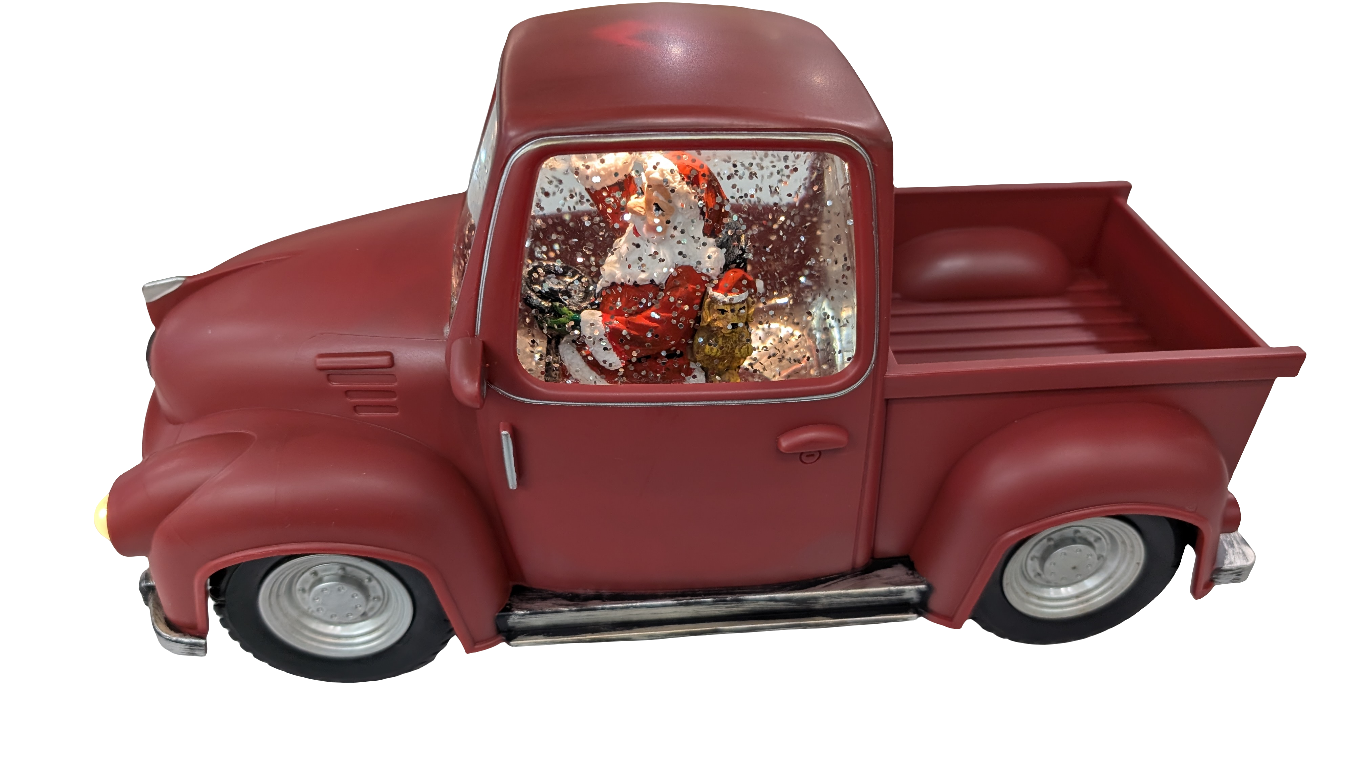 8.75"H Lighted Spinning Water Globe Red Truck w/Santa