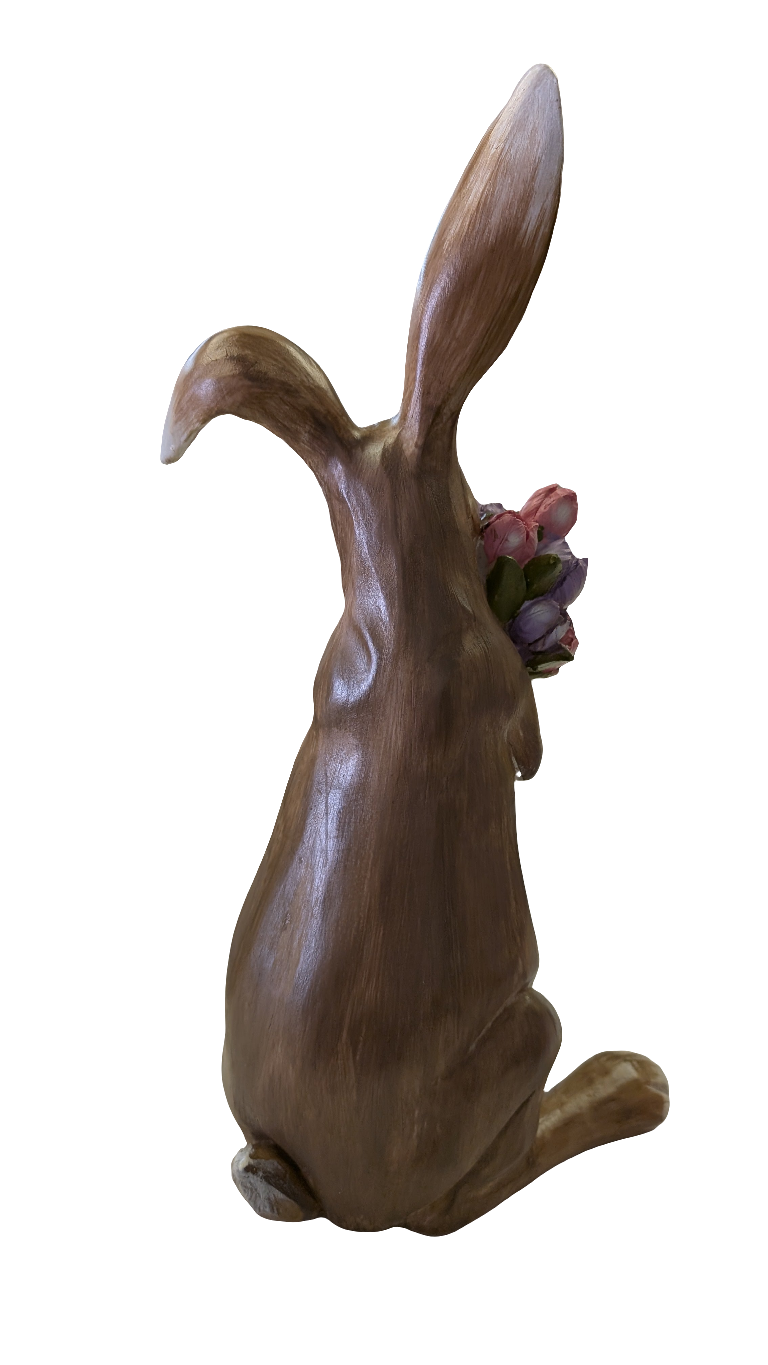 16" Resin Bunny holding Floral Bouquet