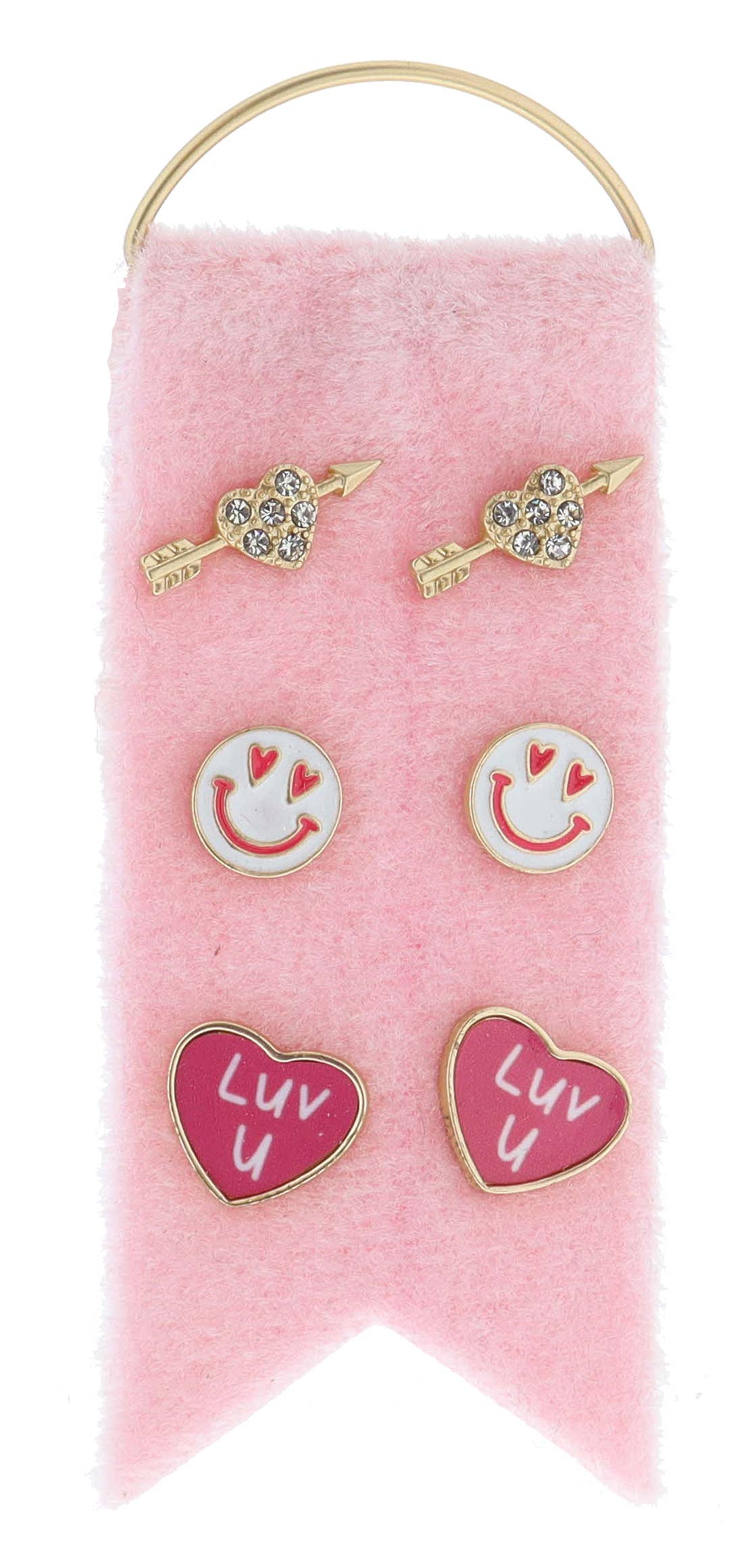 Jane Marie Kids’ Stud Earring Set – Cupid's Arrow, Hearts, Love U Hearts (3-Pair Set)