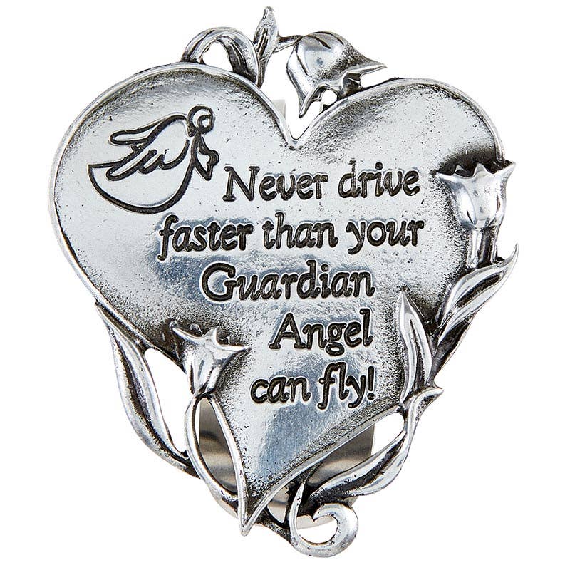 Heart Shaped Never Drive Faster than your Guardian Angel Visor Clip