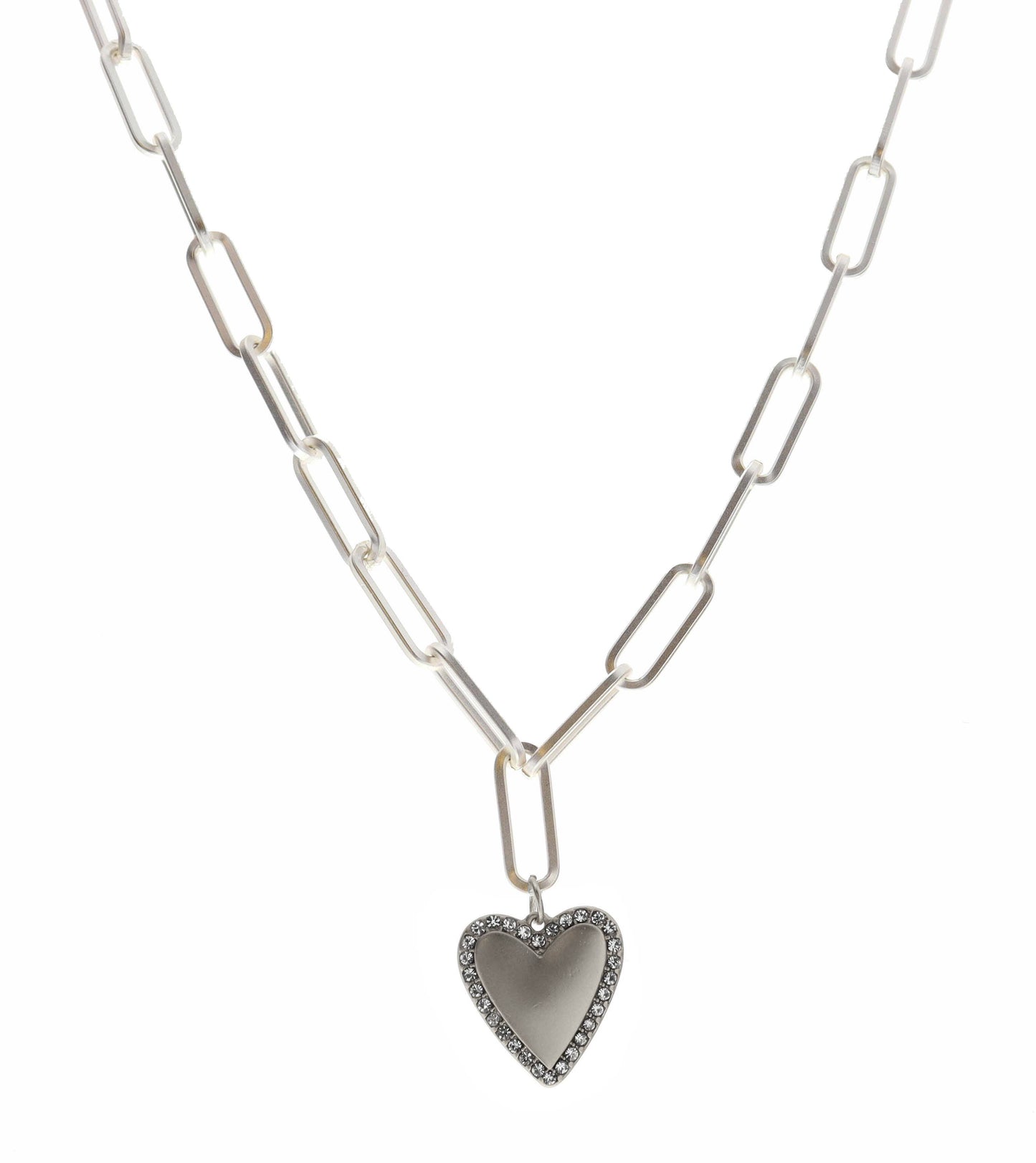 Jane Marie Silver Heart Crystal Outline Necklace – 16"
