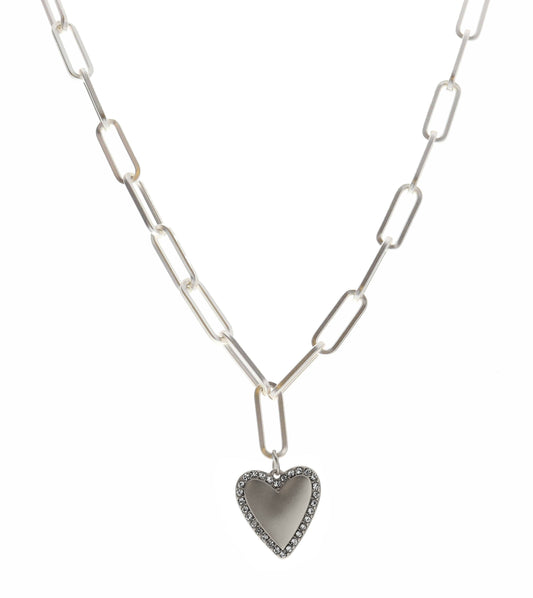 Jane Marie Silver Heart Crystal Outline Necklace – 16"