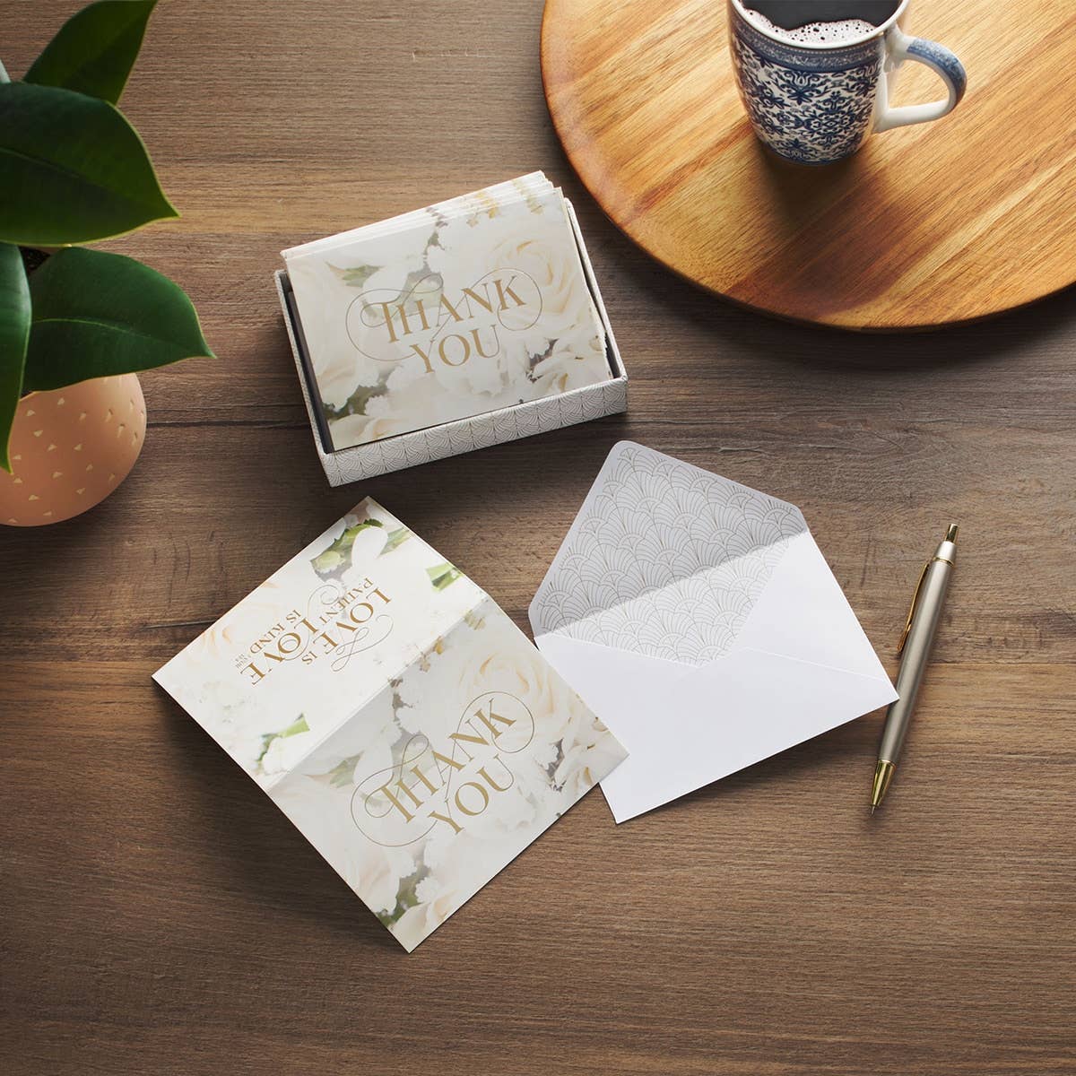 Boxed Cards Thank You White Roses