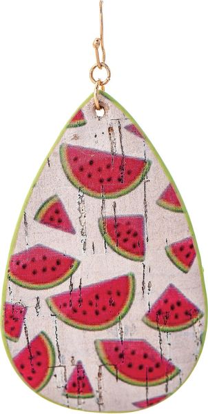 SPECIAL! Watermelon Print Teardrop Earrings with Gold French Wires