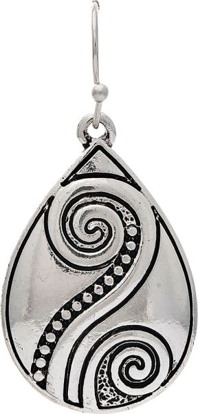 Silver Swirled Design Teardrop Earrings