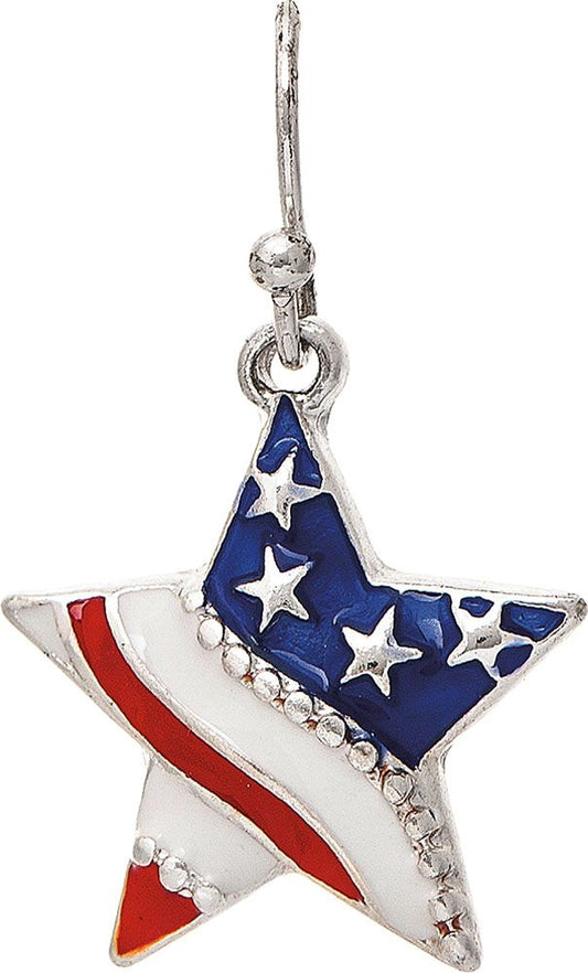 Silver Waving American Flag Star Earring