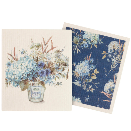 Blue Floral Swedish Dishcloths - Set of 2