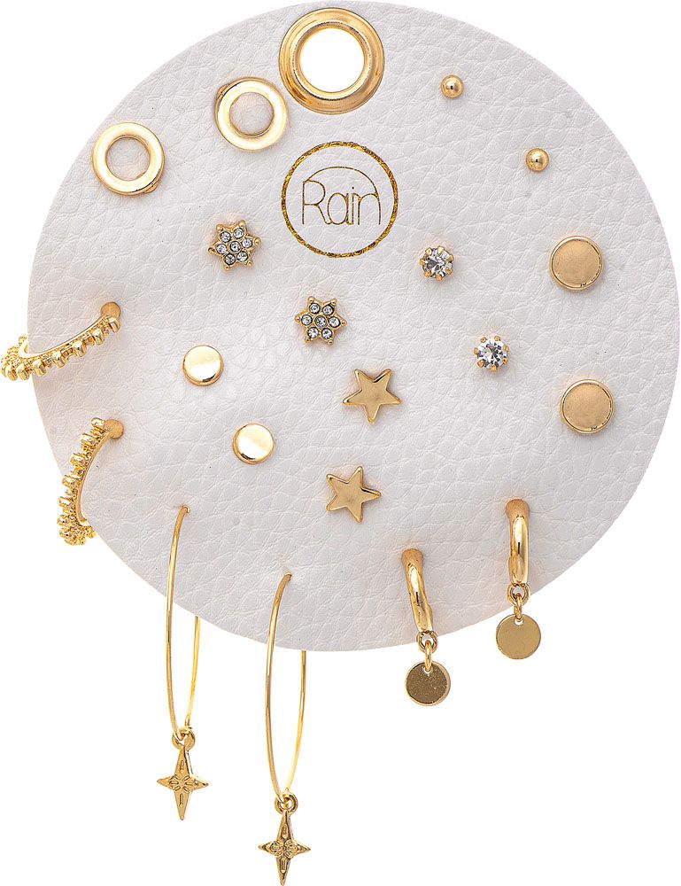 Gold 10 Pair Cross Hoops Post Earring Set