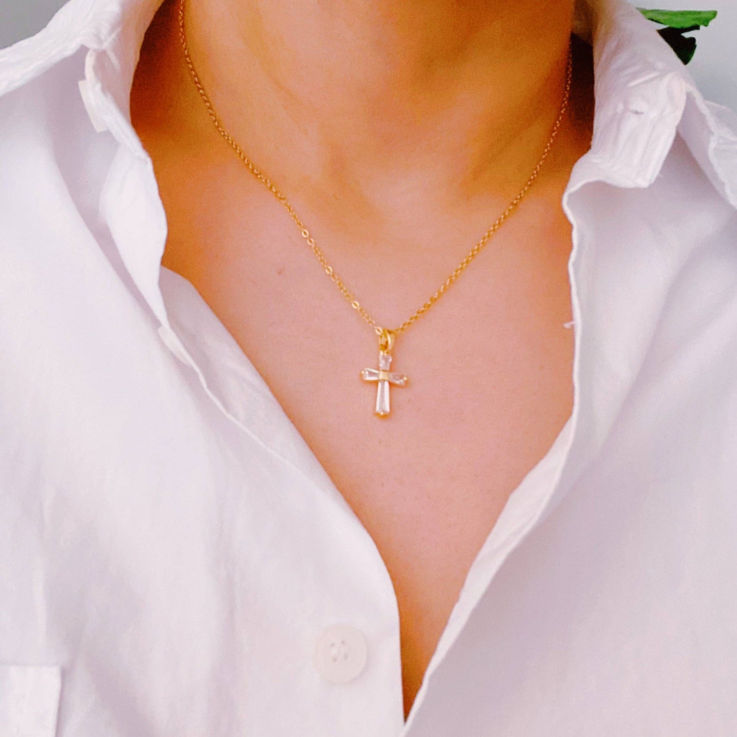 My Dear Crystal Cross Necklace 18K Gold Plated