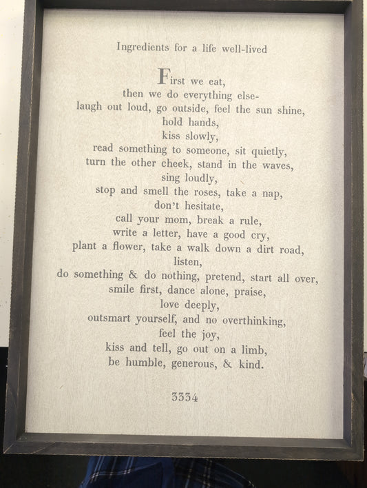 “Ingredients for a Life Well Lived” Framed Wall Art