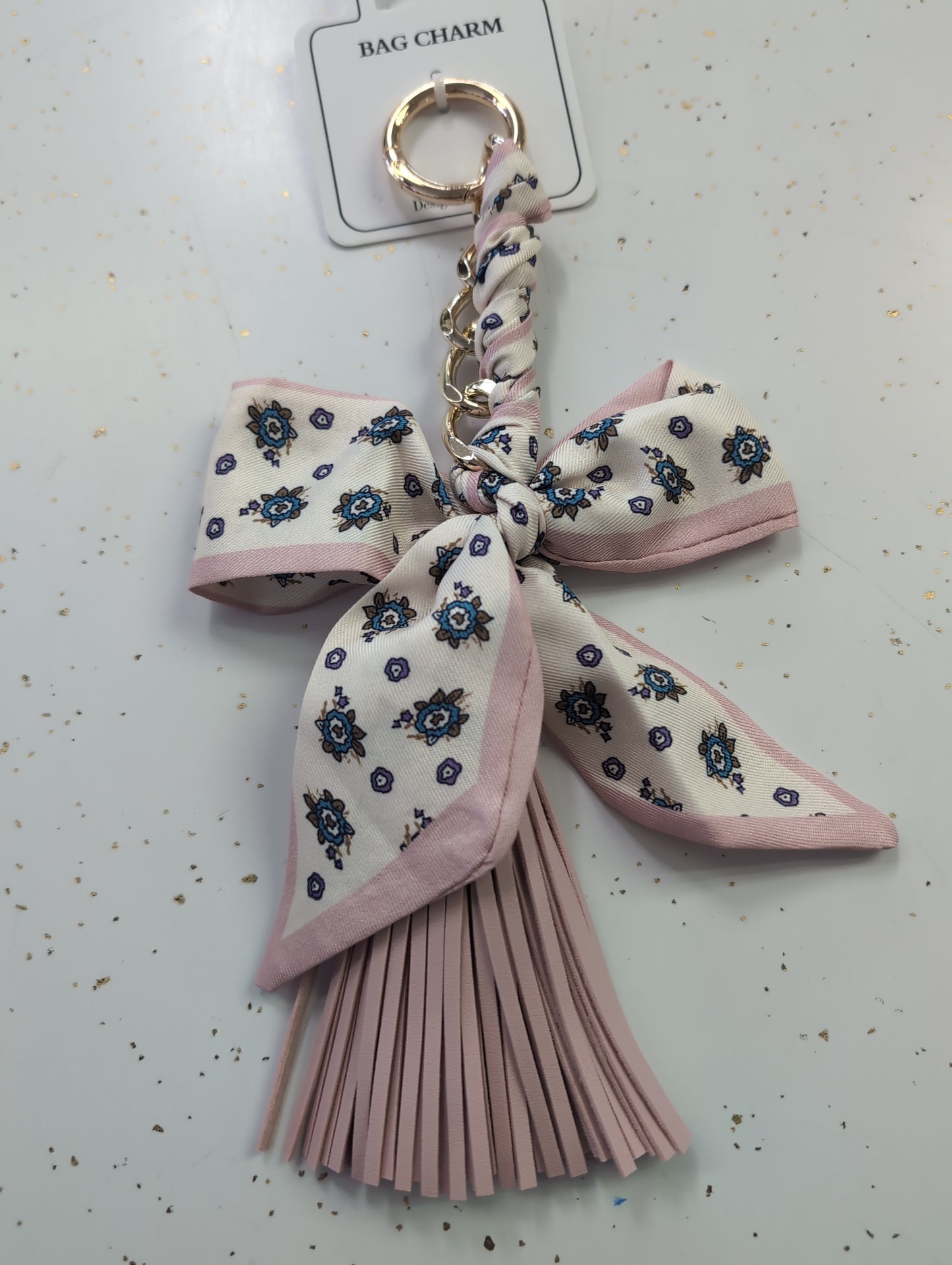 Blush Floral Bag Charm with Scarf Bow & Tassel