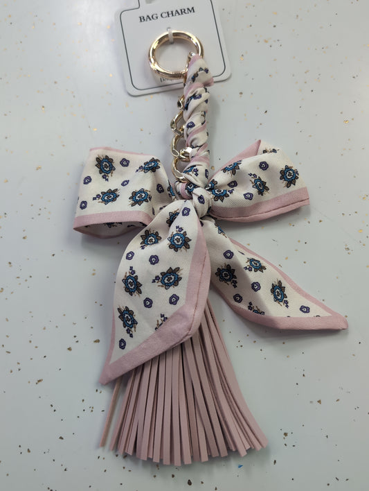 Blush Floral Bag Charm with Scarf Bow & Tassel