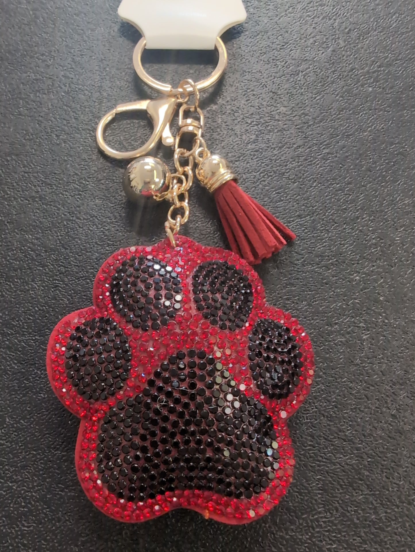 Crystal Paw Print Bag Charm – Red & Black