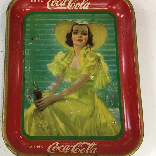 1938 Vintage Coca-Cola Serving Tray - Girl In Yellow Dress