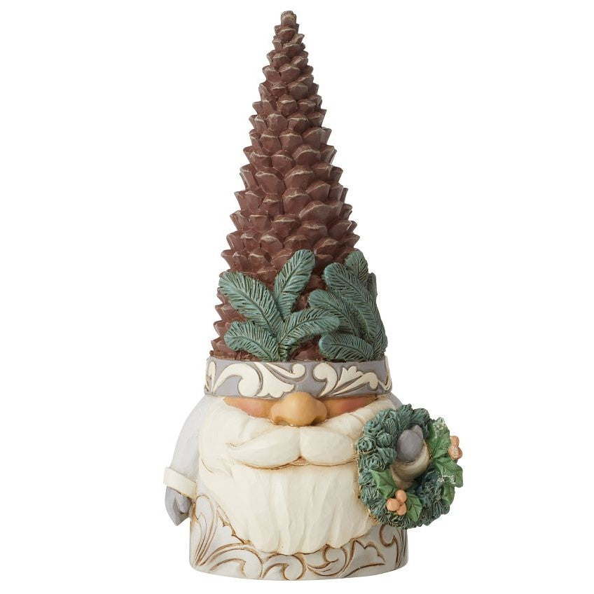 Jim Shore White Woodland Gnome with Pinecone Hat