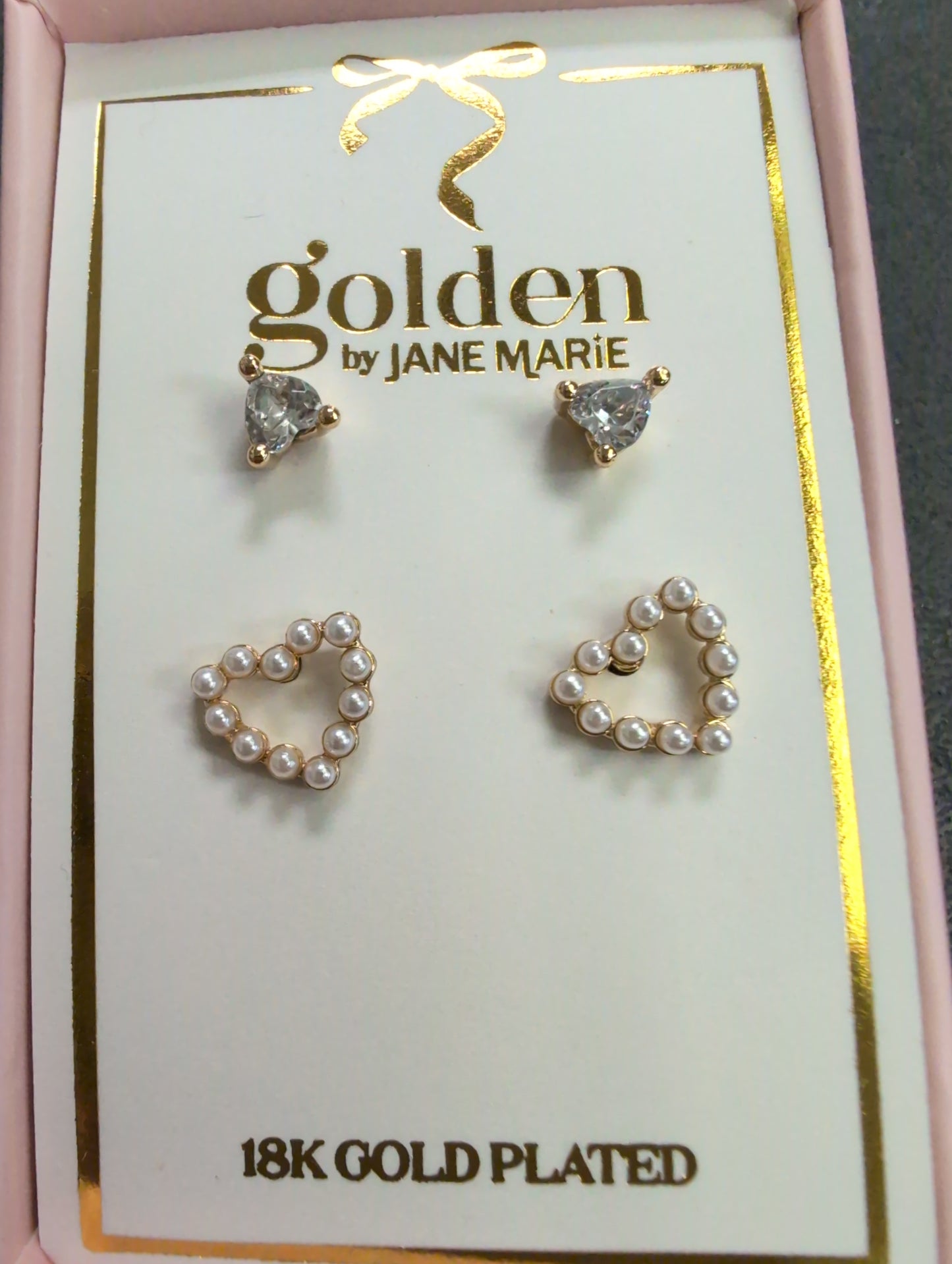 Kids 18K Gold Plated Set of 2 Heart & Pearl Heart Earrings