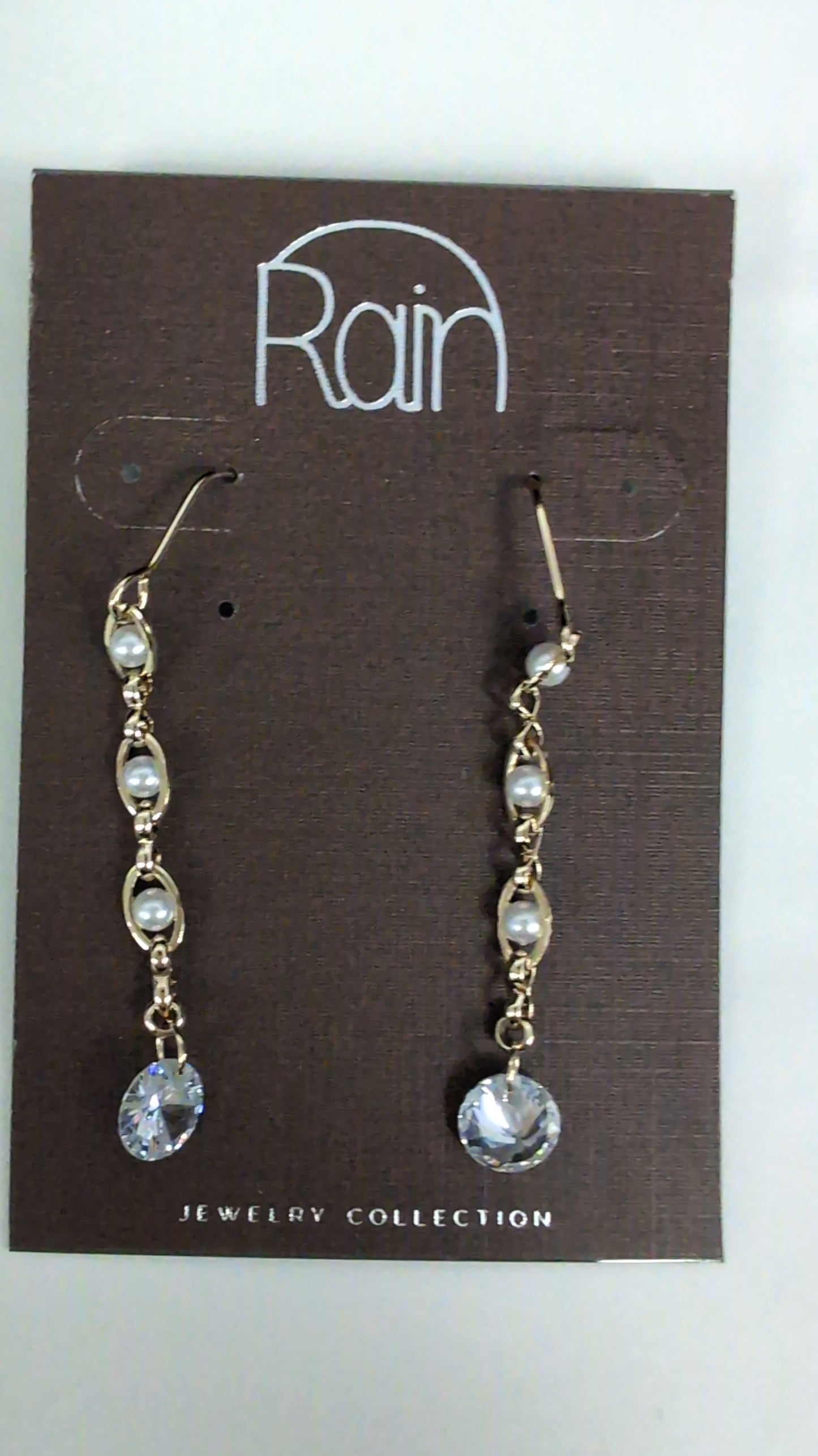 Gold Pearly Chain Cubic Zirconia Crystal Drop Earring