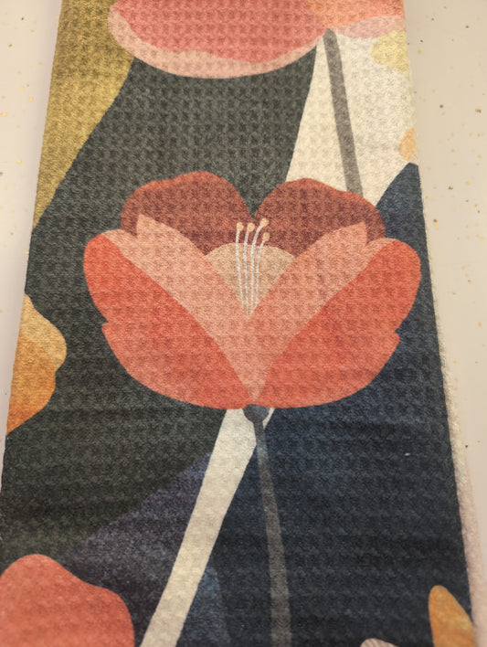 Floral Art Mood Reversible Printed Microfiber Dishtowel