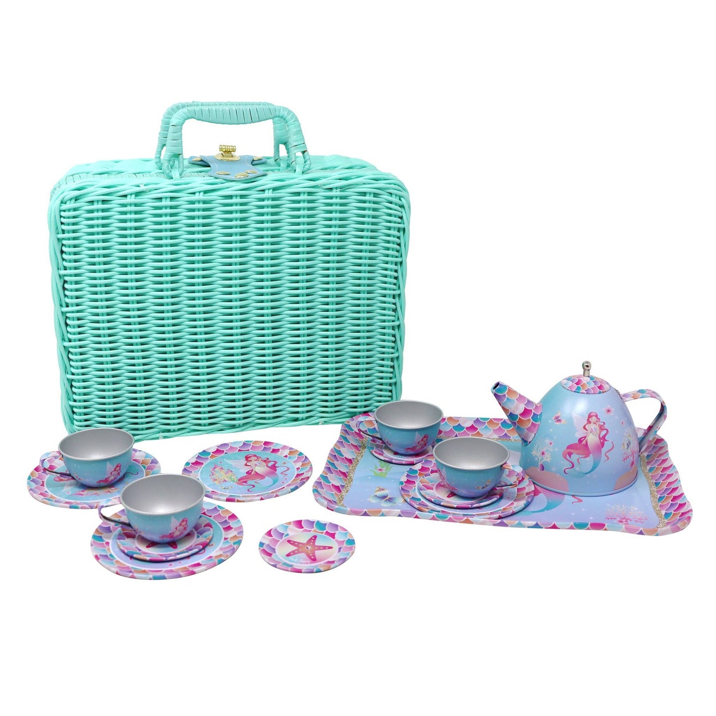 Shimmering Mermaid Tea Set in Basket