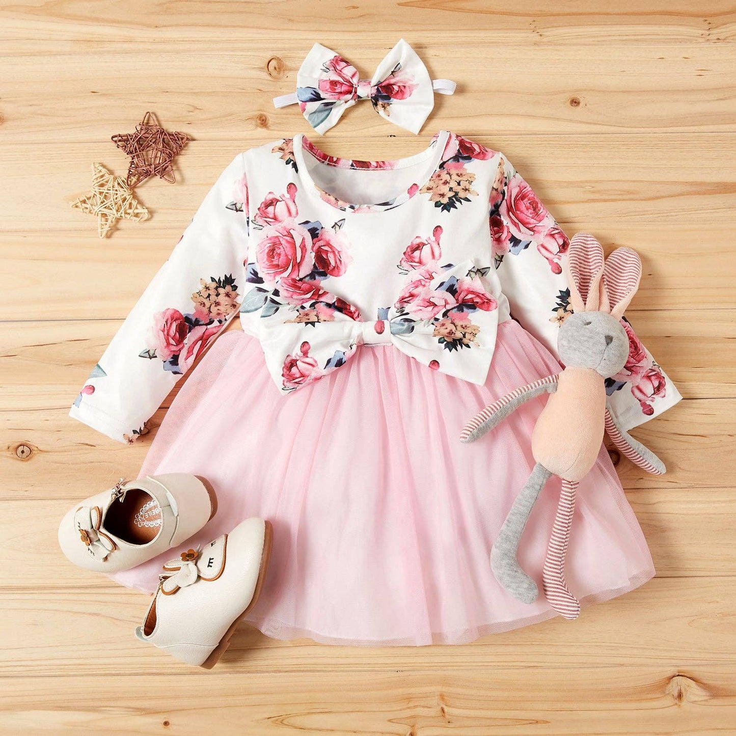 2-piece Girl Tulle Dress with Headband Set (No Shoes )