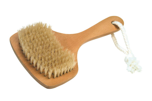 Body brush with short wooden handle, dry brush shower Baden Spa