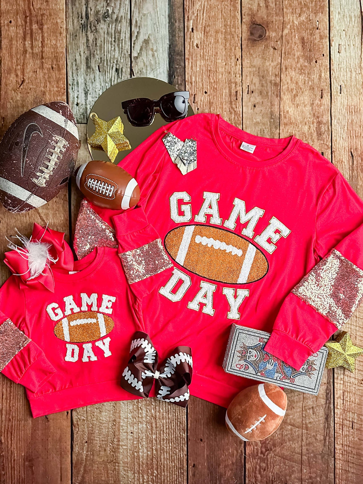 Mommy & Me Game Day Red Sequins Sleeved Shirt - Womens