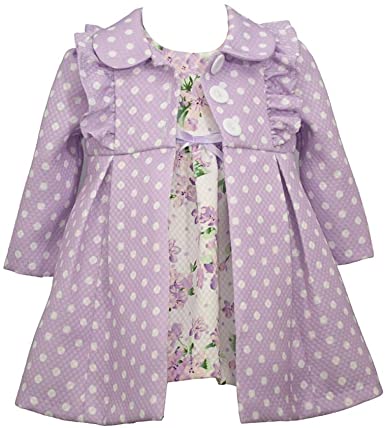 Lavender Floral Print Dress with matching Lavender Polka-Dot Overcoat