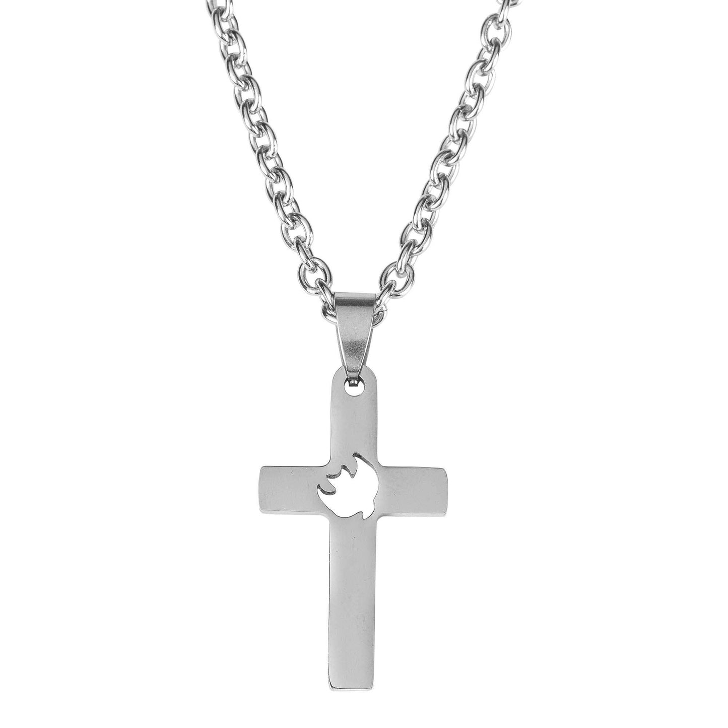 Confirm Cross Dove Stainless Steel Chain Necklace