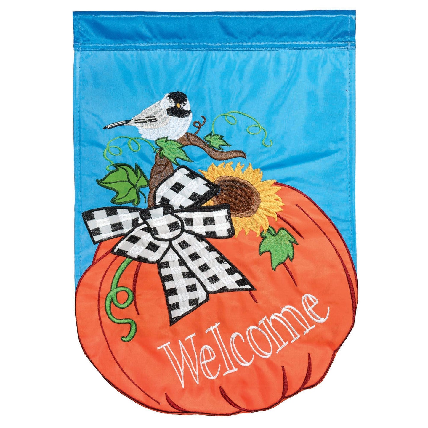 Chickadee on Pumpkin double Applique Large Flag