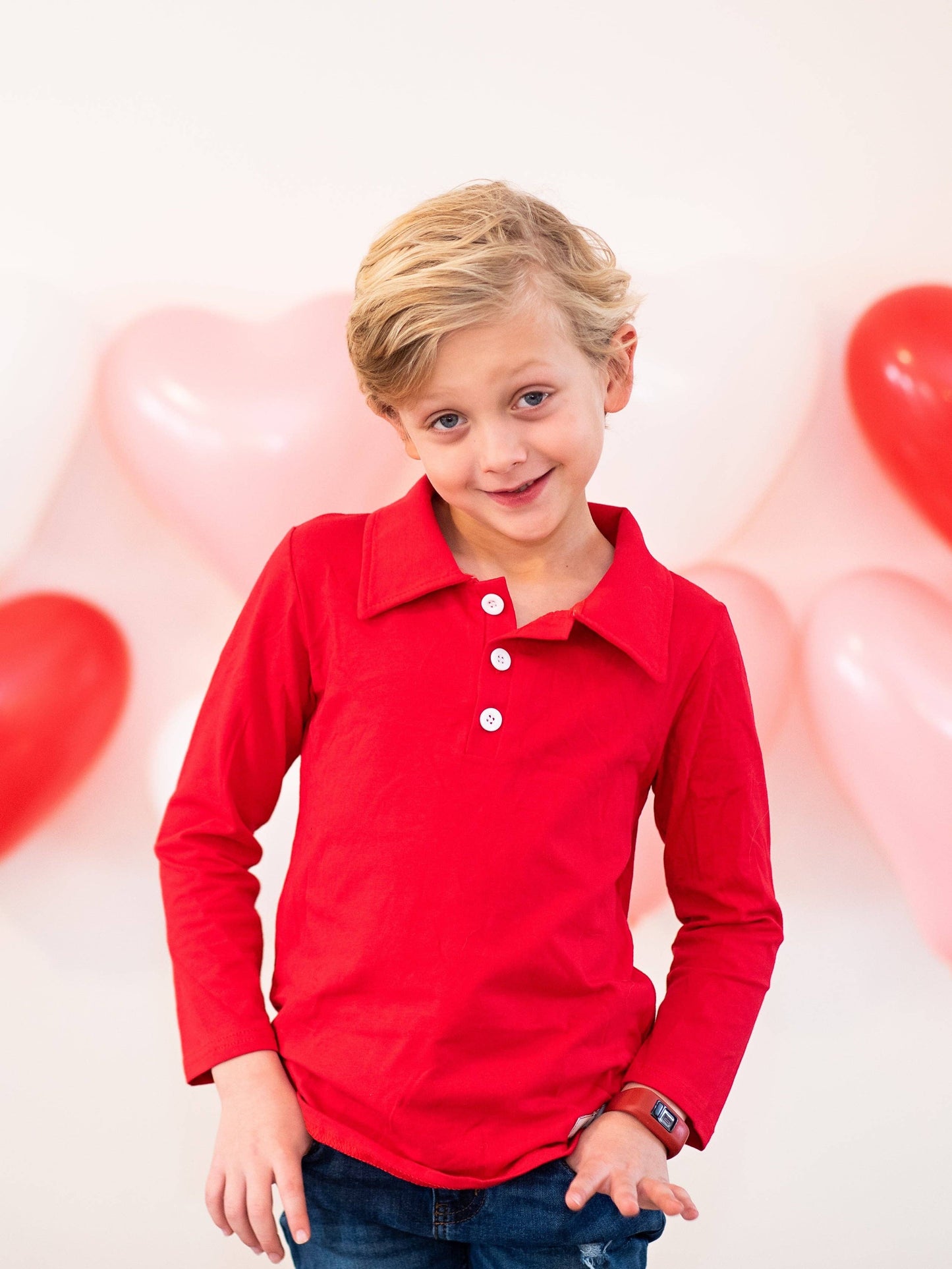 Boy’s Long Sleeved Red Polo Shirt