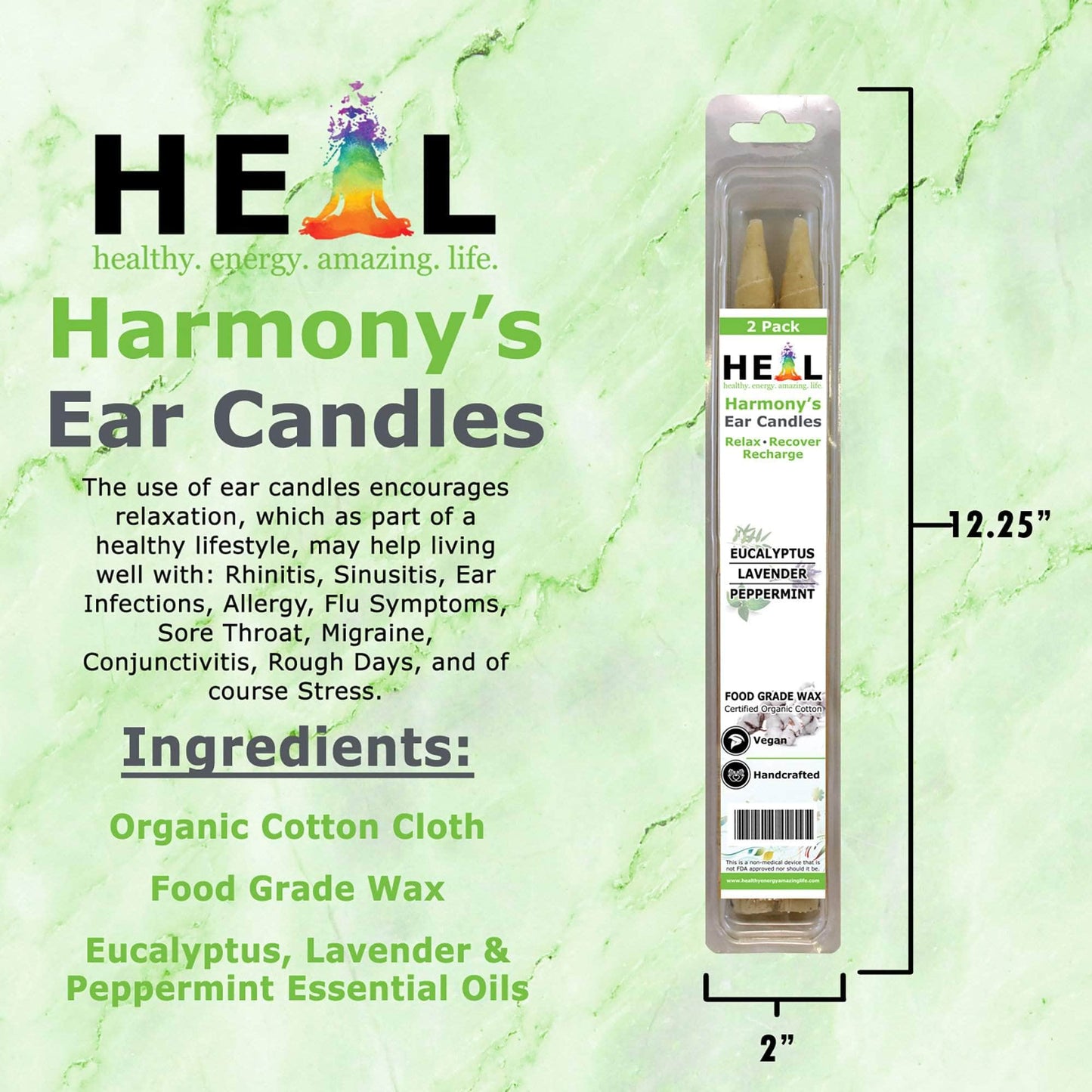Eucalyptus, Lavender & Peppermint Ear Candles by Doc Harmony: 2-Pack