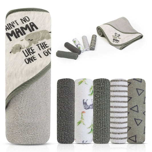 Hooded Towel & 5 Washcloths - Ain't No Mama Like The One I Got
