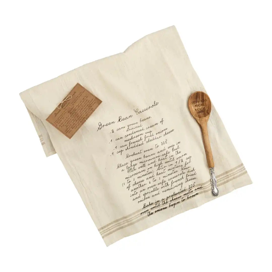 Wooden Spoon and Recipe Dishtowel Set