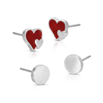 Hearts and Silver Round Stud Earrings
