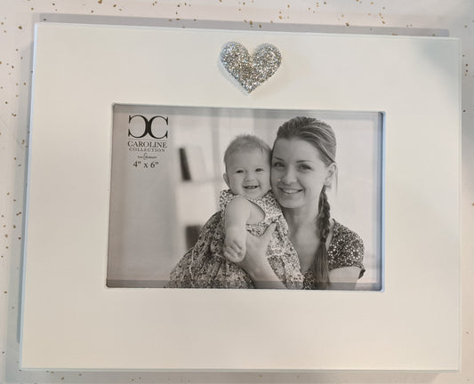 7” White Frame with Heart Embellishment
