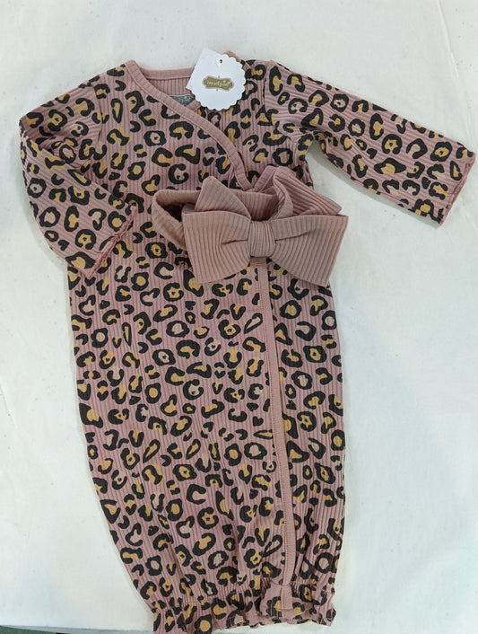 Newborn Mauve Leopard Gown with Headband
