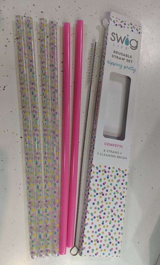 SWIG Confetti + Pink Reusable Straw Set