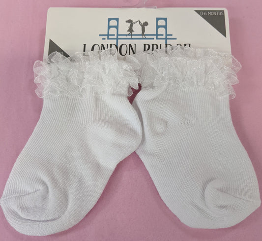Ruffled White Socks 0-6 months