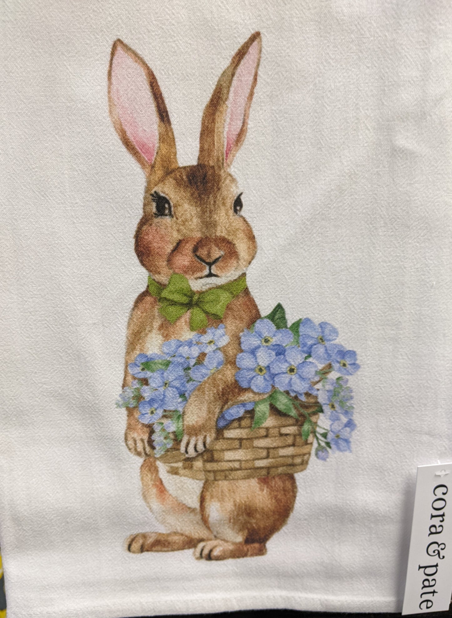 Bunny and Flower Basket Dishtowel