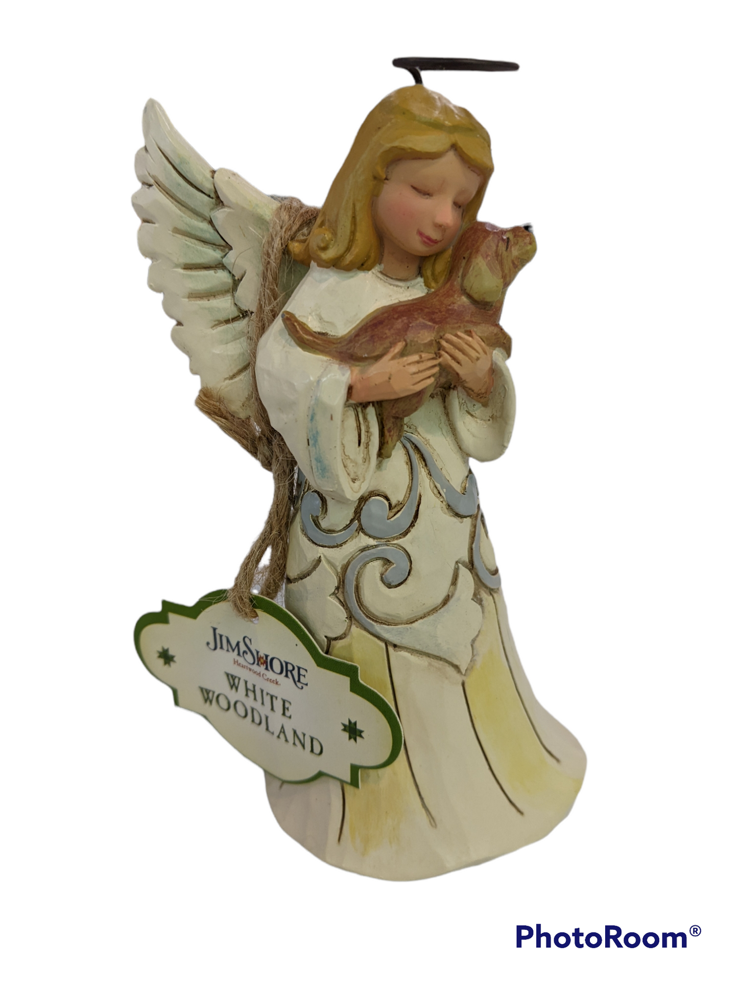 Jim Shore White Woodland Pint Size Angel w/dog