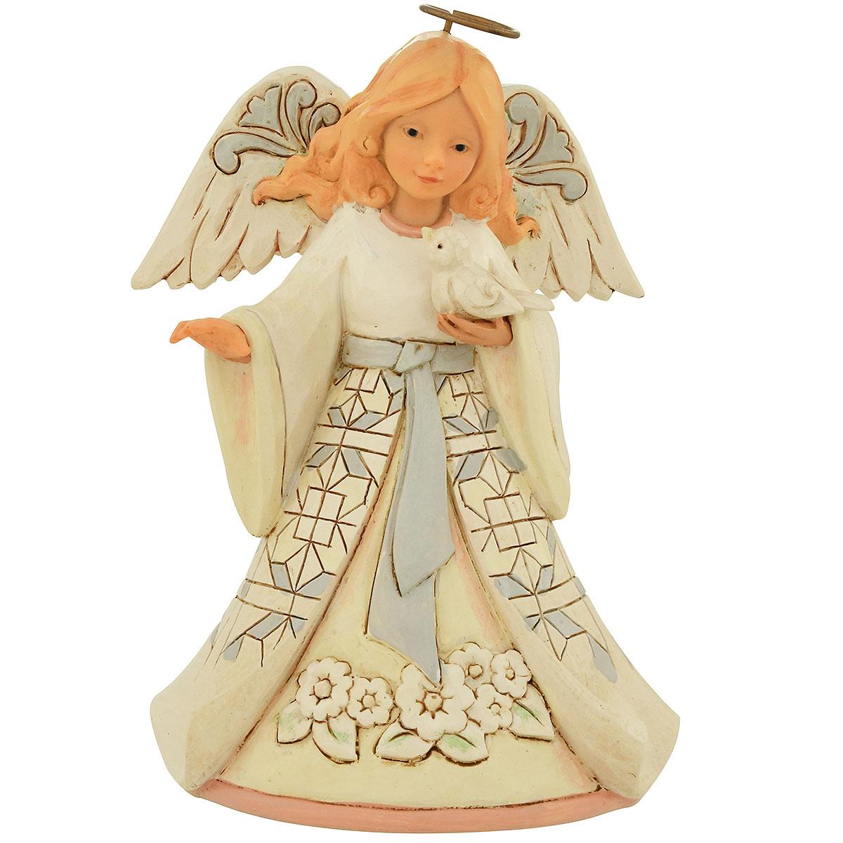 Jim Shore White Woodland Pint Size Angel - Beautiful Peace