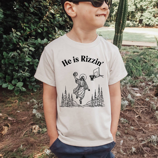 He Is Rizzin' Kid's Tee Shirt, Kids Easter Shirt, Easter Tee