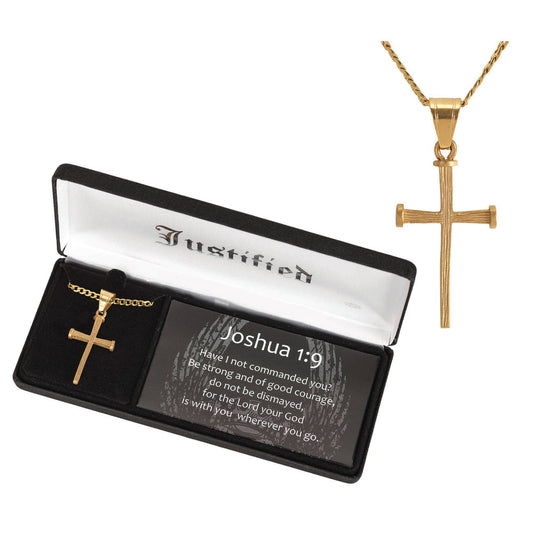 Men's Gold Plated Stainless Steel Nail Cross Necklace