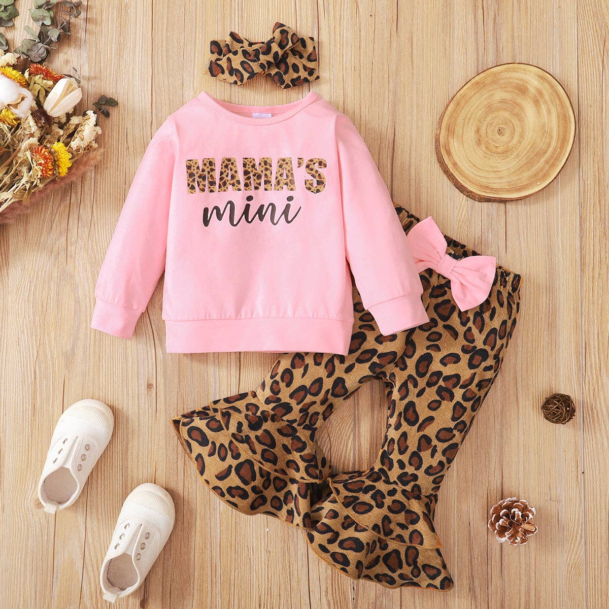 3pcs Baby Girl Print Top and Leopard Pants Set