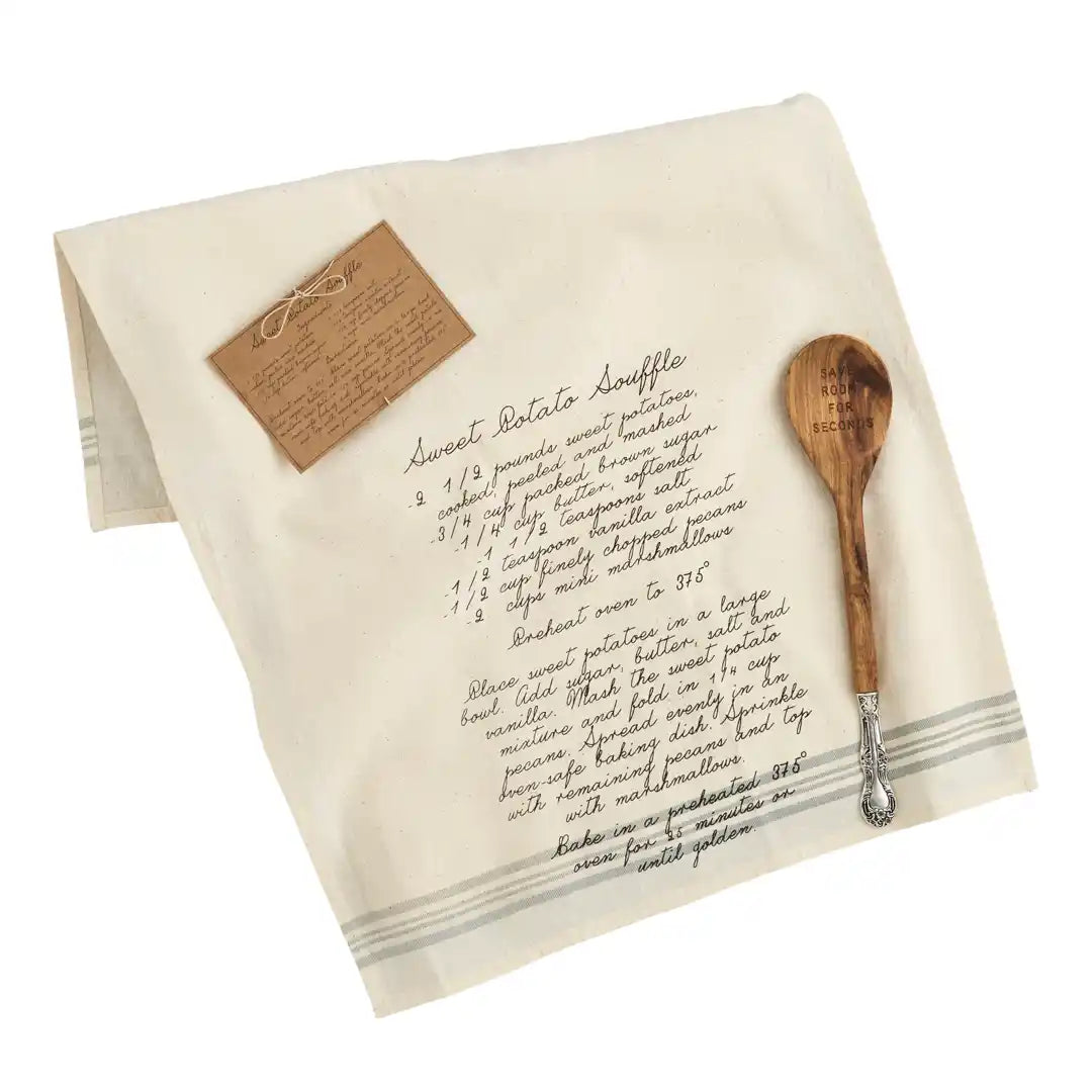 Wooden Spoon and Recipe Dishtowel Set